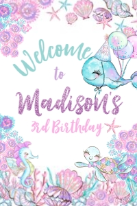 Under The Sea_Welcome Sign (glitter-purple-white, 24x36) - www.printerfairy.com: Under The Sea_Welcome Sign (glitter-purple-white) - www.printerfairy.com