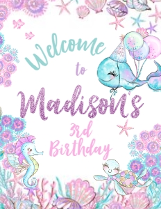 Under The Sea_Welcome Sign (glitter-purple-white, 8.5x11) - www.printerfairy.com: Under The Sea_Welcome Sign (glitter-purple-white) - www.printerfairy.com