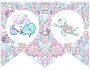 Under The sea Birthday Banner (glitter-purple-white) - www.printerfairy.com design preview