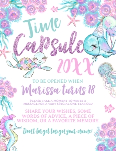 Under The Sea_Time Capsule Sign (glitter-purple-white, 8.5x11) - www.printerfairy.com design preview