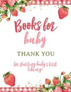 Strawberry Baby Shower Books for Baby Sign (red) - www.printerfairy.com design preview