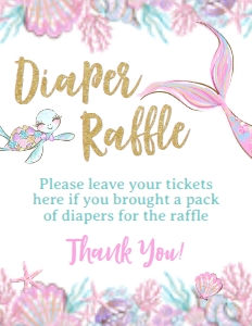Mermaid Baby Shower_Diaper Raffle Sign (glitter,8.5x11) - www.printerfairy.com: Mermaid Baby Shower Diaper Raffle (glitter) - www.printerfairy.com