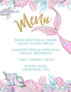 Mermaid Baby Shower_Menu (glitter,8.5x11) - www.printerfairy.com: Mermaid Baby Shower_Menu (glitter) - www.printerfairy.com