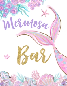 Mermaid Baby Shower_Mermosa Bar Sign (glitter,8.5x11) - www.printerfairy.com: Mermaid Baby Shower Activities (glitter) - www.printerfairy.com