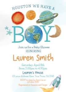 Space Baby Shower Invitation (blue, orange) - www.printerfairy.com design preview