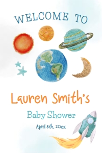 Space Baby Shower Welcome Sign 24x36 (blue, orange) - www.printerfairy.com: Space Baby Shower Welcome Sign 8.5x11 (blue, orange) - www.printerfairy.com