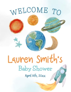Space Baby Shower Welcome Sign 8.5x11 (blue, orange) - www.printerfairy.com: Space Baby Shower Welcome Sign 8.5x11 (blue, orange) - www.printerfairy.com