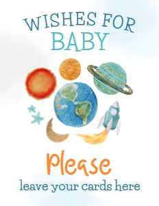 Space Baby Shower Wishes for Baby (blue, orange) - www.printerfairy.com design preview