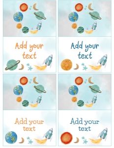 Space Baby Shower Food Tents (blue, orange) - www.printerfairy.com design preview