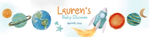 Space Baby Shower Water Bottle (blue, orange) - www.printerfairy.com design preview