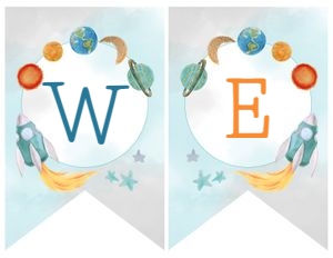 Space Baby Shower Banner (blue, orange) - www.printerfairy.com design preview