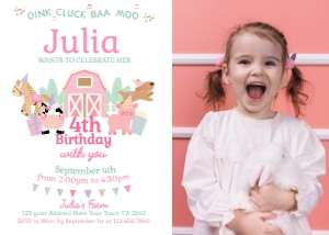 Farm Birthday Invitation with photo (pink) - www.printerfairy.com: Farm Birthday Invitation with photo (pink) - www.printerfairy.com