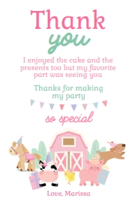 Farm Thank You Card (white, pink) - www.printerfairy.com: Farm Thank You Card (white, pink) - www.printerfairy.com