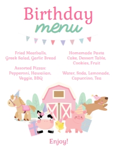 Farm Menu (white, pink) - www.printerfairy.com: Farm Menu (white, pink) - www.printerfairy.com