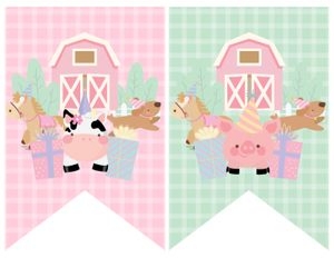 Farm Banner Graphics (white, pink) - www.printerfairy.com: Farm Birthday Banner (white, pink) - www.printerfairy.com