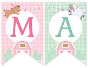 Farm Banner Name (white, pink) - www.printerfairy.com: Farm Birthday Banner (white, pink) - www.printerfairy.com
