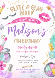 Glitz & Glam Party Invitation (pink, purple) - www.printerfairy.com design preview