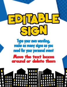 Superhero Editable Sign  - www.printerfairy.com design preview