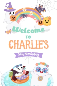Pool Party Halloween Welcome Sign 24x36 (purple, orange) - www.printerfairy.com: Pool Party Halloween Welcome Sign (purple, orange) - www.printerfairy.com
