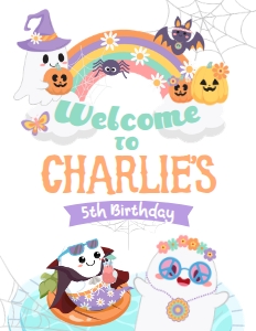 Pool Party Halloween Welcome Sign 8.5x11 (purple, orange) - www.printerfairy.com: Pool Party Halloween Welcome Sign (purple, orange) - www.printerfairy.com