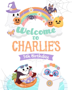 Pool Party Halloween Welcome Sign 16x20 (purple, orange) - www.printerfairy.com: Pool Party Halloween Welcome Sign (purple, orange) - www.printerfairy.com