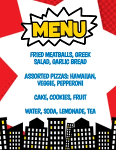 Superhero Menu - www.printerfairy.com design preview