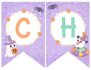 Pool Party Halloween Banner NAME (purple, orange) - www.printerfairy.com: Halloween Pool Party Birthday Banner (purple, orange) - www.printerfairy.com