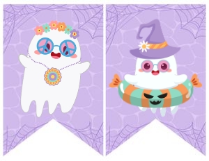 Pool Party Halloween Banner Graphics (purple, orange) - www.printerfairy.com: Halloween Pool Party Birthday Banner (purple, orange) - www.printerfairy.com