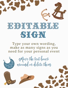 Cowboy Baby Shower Editable Sign (8.5x11) - www.printerfairy.com design preview