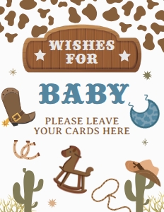 Cowboy Baby Shower Wishes for Baby Sign (8.5x11) - www.printerfairy.com design preview