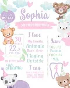 Bear Adoption Birthday Board - www.printerfairy.com design preview
