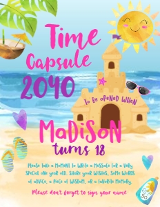Sand Party Birthday Time Capsule Sign (pink, blue, yellow) - www.printerfairy.com design preview