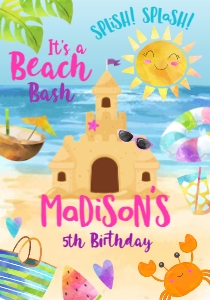 Sand Party Drink Pouch Label (pink, blue, yellow) - www.printerfairy.com design preview