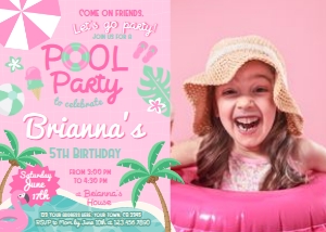 Pool Party Barbie Birthday Invitation with photo (pink) - www.printerfairy.com: Pool Party Barbie Birthday Invitation with photo (pink) - www.printerfairy.com