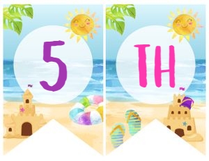 Sand Party Banner AGE (pink, blue, yellow) - www.printerfairy.com: Sand Party Birthday Banner (pink, blue, yellow) - www.printerfairy.com