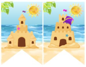 Sand Party Banner Graphics (pink, blue, yellow) - www.printerfairy.com: Sand Party Birthday Banner (pink, blue, yellow) - www.printerfairy.com