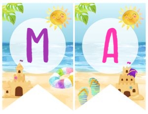 Sand Party Banner NAME (pink, blue, yellow) - www.printerfairy.com: Sand Party Birthday Banner (pink, blue, yellow) - www.printerfairy.com