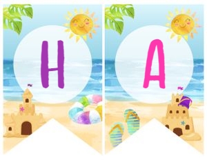 Sand Party Banner Birthday (pink, blue, yellow) - www.printerfairy.com: Sand Party Birthday Banner (pink, blue, yellow) - www.printerfairy.com