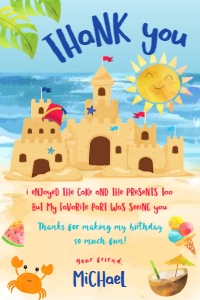 Sand Party Thank You Card (red, blue) - www.printerfairy.com design preview