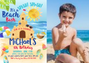 Sand Party Birthday Invitation with photo (red, blue) - www.printerfairy.com design preview
