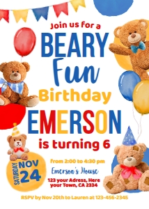 Bear Invitation (Blue, 5x7) - www.printerfairy.com: Bear Invitation - www.printerfairy.com