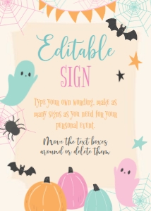 Halloween Ghoulish Gala Palooza Editable Sign (pink, orange, mint) - www.printerfairy.com design preview