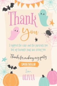 Halloween Ghoulish Gala Palooza Thank You Card (pink, orange, mint) - www.printerfairy.com design preview