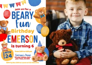Bear Invitation with photo - www.printerfairy.com design preview