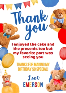 Bear Thank You Card  (Blue, 4x6) - www.printerfairy.com design preview