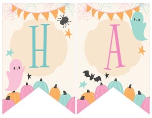 Halloween Ghoulish Gala Palooza Banner Birthday (pink, orange, mint) - www.printerfairy.com design preview