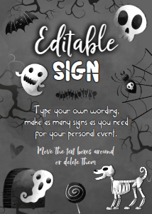 Black & White Halloween Editable Sign (black, white) - www.printerfairy.com design preview