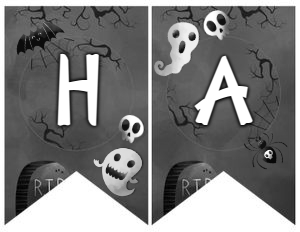 Black & White Halloween Banner Birthday (black, white) - www.printerfairy.com design preview