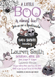 Baby Boo Baby Shower Invitation (purple, gray) - www.printerfairy.com design preview