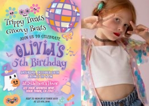 Groovy Happy Birthday Invitation with photo - www.printerfairy.com design preview